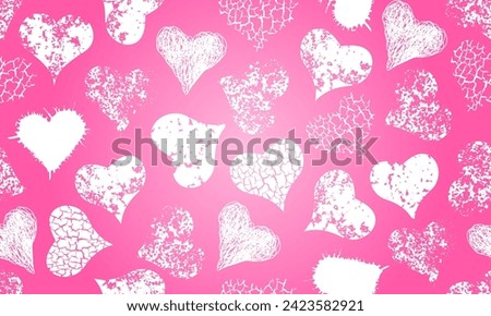 Seamless pattern of grunge hearts for wrapping paper or fabric. Vector illustration.