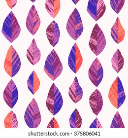 Seamless pattern with grunge leaves in purple colors