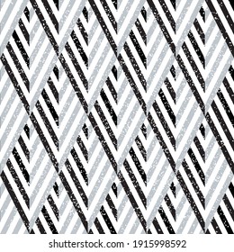 Seamless pattern with grunge oblique black and silver gray segments