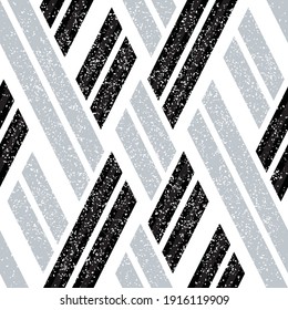 Seamless pattern with grunge oblique black and silver grey segments