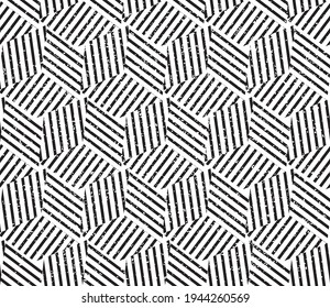 Seamless pattern with grunge oblique black segments(cube)