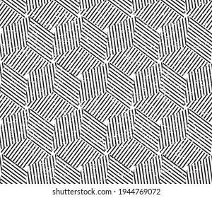 Seamless pattern with grunge oblique black segments(cube)