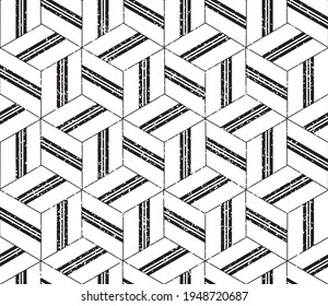 Seamless pattern with grunge oblique black bands(cube)