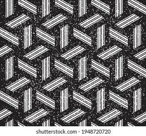 Seamless pattern with grunge oblique black bands(cube)