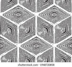 Seamless pattern with grunge oblique black bands(cube)