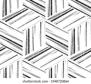 Seamless pattern with grunge oblique black bands(cube)