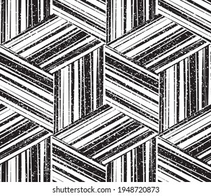 Seamless pattern with grunge oblique black bands(cube)