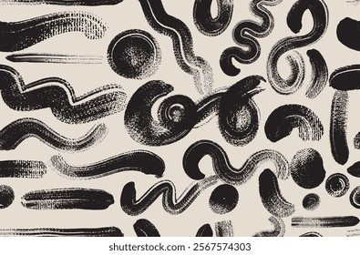 Seamless pattern grunge paint, ink brush stroke, brush, line or texture. Vector dirty artistic design element, box, banner, frame or seamless pattern. Template vintage halftone texture.