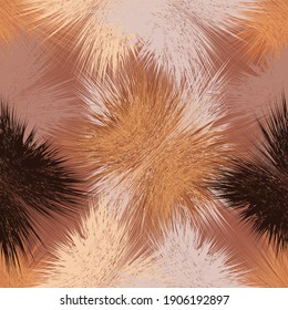 Seamless pattern with grunge shaggy square elements in brown, orange, white, beige pastel colors for web design