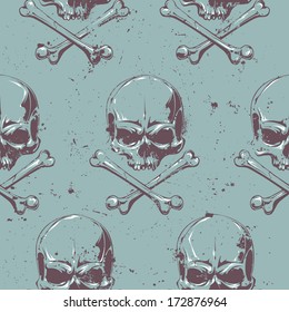 Seamless pattern with grunge skulls. Vector illustration.