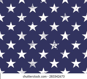 Seamless pattern with grunge stars on blue background