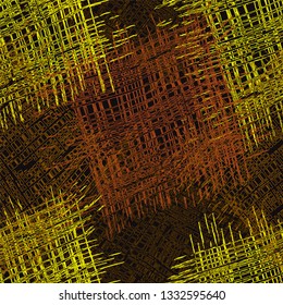Seamless pattern with grunge striped checkered square elements for web design  in brown,yellow,black colors