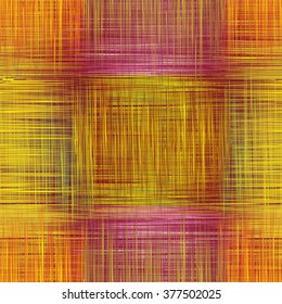 Seamless pattern with grunge striped intersected square elements in yellow, orange, and crimson colors.