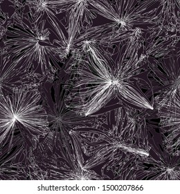 Seamless pattern with grunge striped stylized lace stars on black background