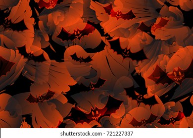 Seamless pattern for grunge style. Bats. Halloween. Black background, gradient and random arrangement of objects