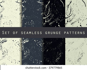 Seamless pattern in grunge style with blots and strokes. Set. For wallpaper, bed linen, tiles, fabrics, backgrounds. Vector texture.