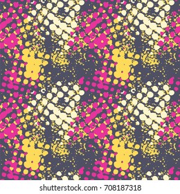 Seamless pattern in grunge style with colorful halftone prints