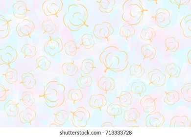 Seamless pattern for grunge style. Cotton. Pink and blue background, gradient and random arrangement of objects