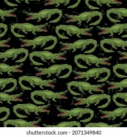 Seamless pattern in grunge style with crocodiles