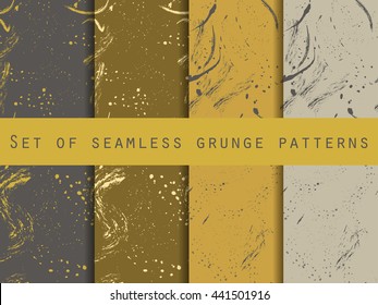 Seamless pattern in grunge style. Design with clots and strokes. Vector texture.