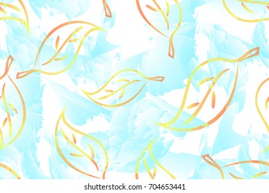 Seamless pattern for grunge style. Leaves and hoarfrost. Blue background, gradient and random arrangement of objects