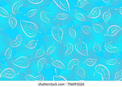 Seamless pattern for grunge style. Leaves and hoarfrost. Blue background, gradient and random arrangement of objects