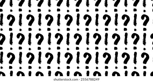 Seamless pattern with grunge style question and exclamation mark on white background. Repeat backdrop