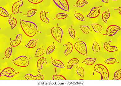 Seamless pattern for grunge style. Red leaves. Yellow background, gradient and random arrangement of objects