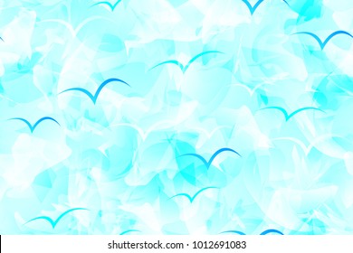 Seamless pattern for grunge style. Seagulls. Blue background, gradient and random arrangement of objects