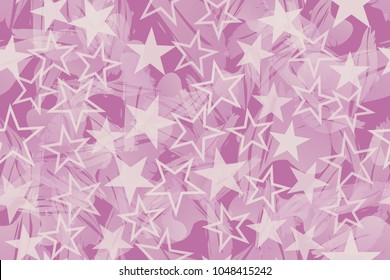 Seamless pattern for grunge style. Stars. Pink background, gradient and random arrangement of objects