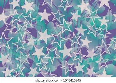 Seamless pattern for grunge style. Stars. Violet background, gradient and random arrangement of objects