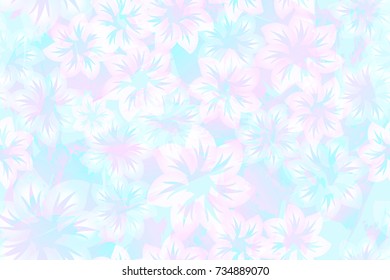 Seamless pattern for grunge style.  Very dim blue and pink flowers. Blue background, gradient and random arrangement of objects