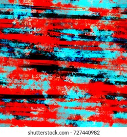Seamless pattern. Grunge texture with horizontal brush strokes and blots. Red and blue colors. Abstract vector background for web page, banners, fabric, home decor, wrapping 