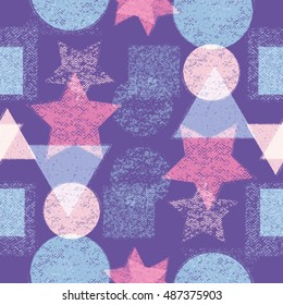 Seamless Pattern with Grunge Textured Geometric Elements. Vector Illustration.
