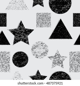 Seamless Pattern with Grunge Textured Geometric Elements. Vector Illustration.