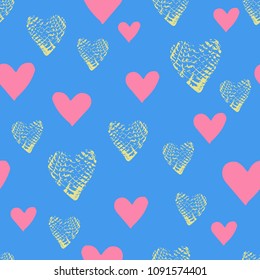 Seamless pattern with grunge Valentines hearts. Design element for wallpaper and wrapping paper. Valentines Day illustration.