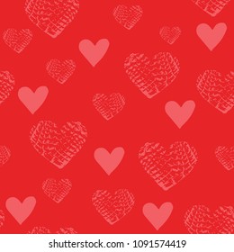 Seamless pattern with grunge Valentines hearts. Design element for wallpaper and wrapping paper. Valentines Day illustration.