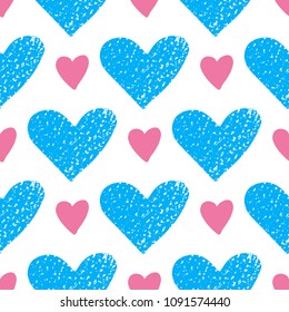 Seamless pattern with grunge Valentines hearts. Design element for wallpaper and wrapping paper. Valentines Day illustration.