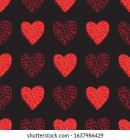 Seamless pattern with grunge Valentines hearts. Design element for banner, fabric, wallpaper, gift wrap. Romantic vector illustration.