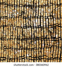 Seamless pattern with grunge vertical stripes.Seamless vertical stripes pattern with hand drawn lines. Ink illustration. Striped background. Dry brush. Pop art  pattern in golden glitter and black.