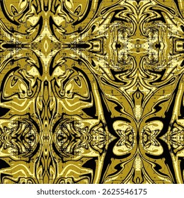 Patrón sin fisuras grunge amarillo negro psicodélico líquido único