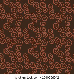 Seamless pattern.  Grungy hand drawn swirl circle and spirals on a brown background