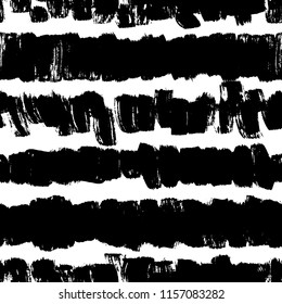 Seamless pattern with grungy strokes. Vector textured hand drawn pattern. Abstract background with brush strokes. Seamless pattern with black and white stripes. 