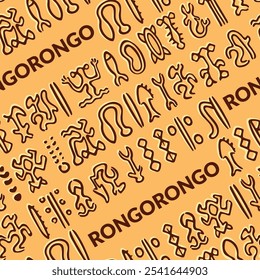 Padrão contínuo gryph Rongorongo na Ilha de Páscoa ou Rapa Nui. Isolado vetor cartoon legendas não decifradas povos antigos. Fundo com textos antigos. 