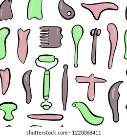 Seamless pattern of Gua Sha massage tools. Vector illustration.