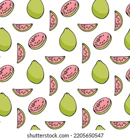 Seamless pattern with guajava on white background. Vector image.
