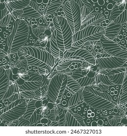 Seamless pattern guava floral abstract background.Vector illustration hand drawn line art.For fabric fashion print design or product packaging.