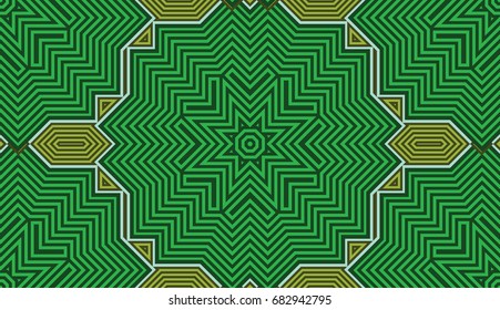 Seamless pattern. Guilloche. Vegetative-floral motive. Green, khaki, blue.