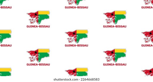 Seamless pattern of the GUINEA BISSAU country map  in the colors of the flag of GUINEA BISSAU. With the caption of the name of the country "GUINEA BISSAU".