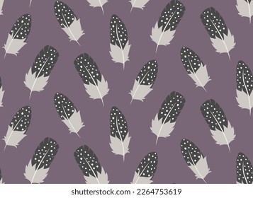 Seamless pattern with guinea fowl feathers. Beautiful nature texture in flat style.